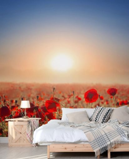 Red Poppies in a Field Wall Mural