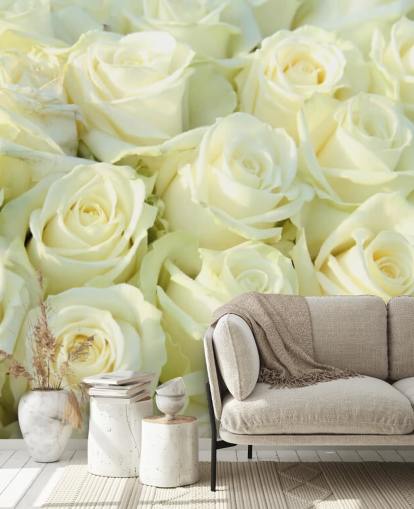 Witte rozen behang