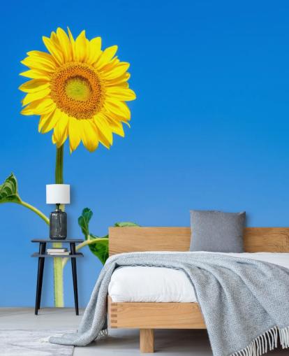 Single Sunflower Against Blue Sky Mural