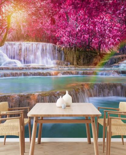 carta da parati murale con cascata rosa e blu chiamata Blossom Waterfall per case, uffici e aziende carta da parati murale con cascata rosa e blu chiamata Blossom Waterfall per case, uffici e aziende