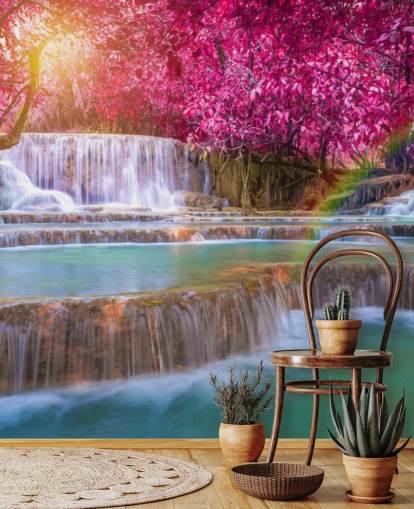 carta da parati murale con cascata rosa e blu chiamata Blossom Waterfall per case, uffici e aziende carta da parati murale con cascata rosa e blu chiamata Blossom Waterfall per case, uffici e aziende