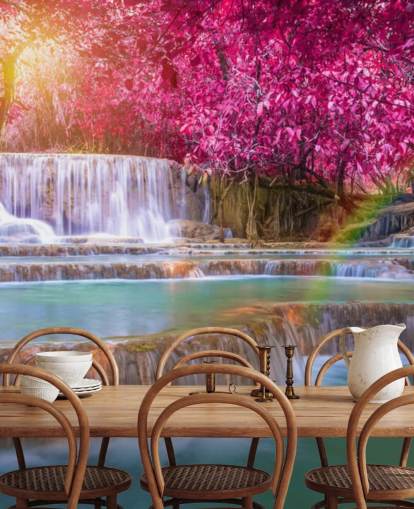 mural de papel de parede em cascata rosa e azul chamado Blossom Waterfall para residências, escritórios e empresas 