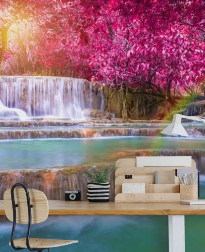 carta da parati murale con cascata rosa e blu chiamata Blossom Waterfall per case, uffici e aziende carta da parati murale con cascata rosa e blu chiamata Blossom Waterfall per case, uffici e aziende