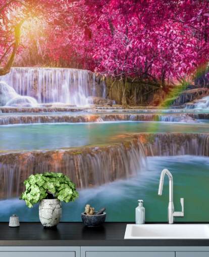 papier peint mural en cascade rose et bleu appelé Blossom Waterfall pour les maisons, les bureaux et les entreprises papier peint mural en cascade rose et bleu appelé Blossom Waterfall pour les maisons, les bureaux et les entreprises