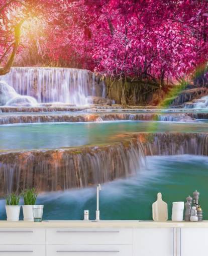 papier peint mural en cascade rose et bleu appelé Blossom Waterfall pour les maisons, les bureaux et les entreprises papier peint mural en cascade rose et bleu appelé Blossom Waterfall pour les maisons, les bureaux et les entreprises