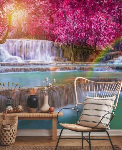 lyserødt og blåt vandfald tapetmaleri kaldet Blossom Waterfall til hjem, kontorer og virksomheder 