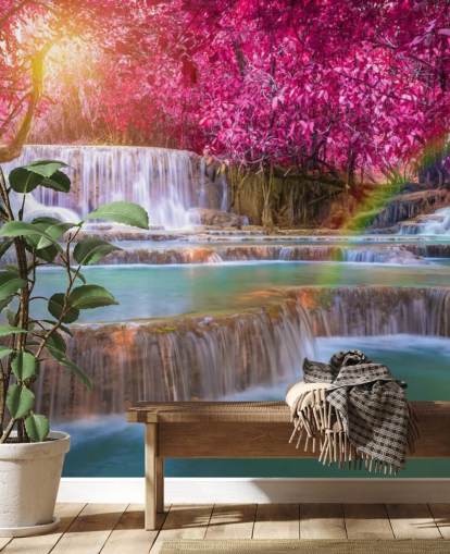 rosafarbenes und blaues Wasserfall-Tapetentapete namens Blossom Waterfall für Häuser, Büros und Unternehmen rosafarbenes und blaues Wasserfall-Tapetentapete namens Blossom Waterfall für Häuser, Büros und Unternehmen