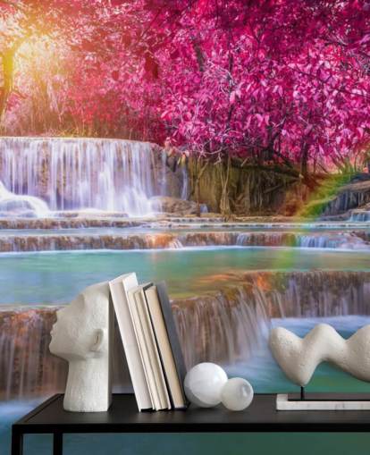 papier peint mural en cascade rose et bleu appelé Blossom Waterfall pour les maisons, les bureaux et les entreprises 