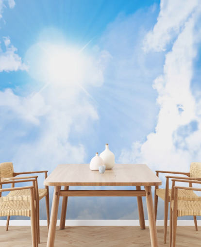 carta da parati murale con cielo blu e bianco chiamato Sunlight Through Clouds per camere da letto, salotti e uffici domestici