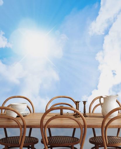 mural de papel pintado de cielo azul y blanco llamado Sunlight Through Clouds para dormitorios, salas de estar y oficinas en casa mural de papel pintado de cielo azul y blanco llamado Sunlight Through Clouds para dormitorios, salas de estar y oficinas en casa