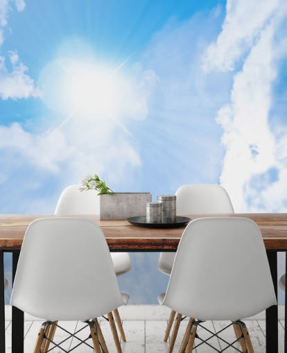 blue and white sky wallpaper mural called Sunlight Through Clouds for bedrooms, living rooms and home offices