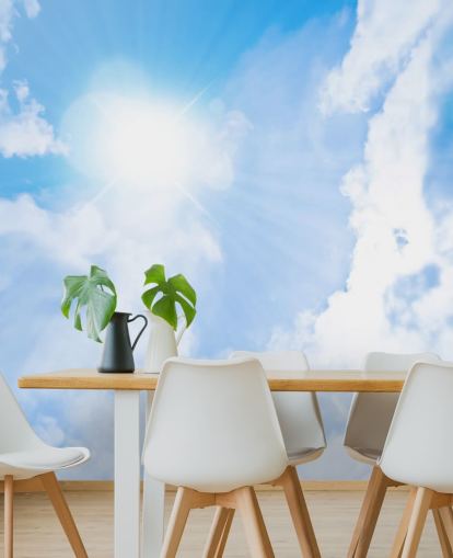 Tapetentapete mit blauem und weißem Himmel namens Sunlight Through Clouds für Schlafzimmer, Wohnzimmer und Heimbüros
