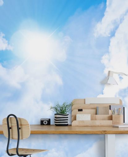 blue and white sky wallpaper mural called Sunlight Through Clouds for bedrooms, living rooms and home offices