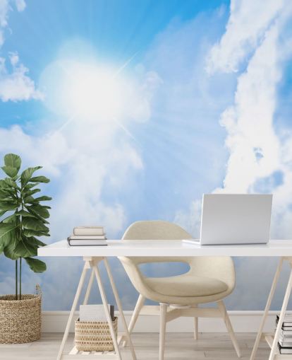 blue and white sky wallpaper mural called Sunlight Through Clouds for bedrooms, living rooms and home offices