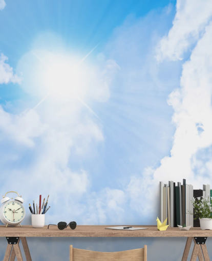 blue and white sky wallpaper mural called Sunlight Through Clouds for bedrooms, living rooms and home offices