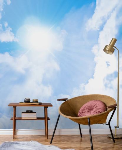 mural de papel pintado de cielo azul y blanco llamado Sunlight Through Clouds para dormitorios, salas de estar y oficinas en casa