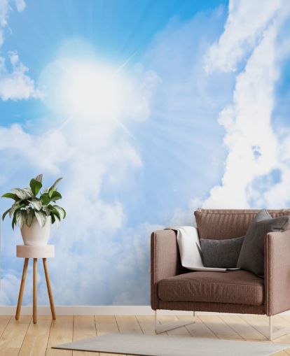 blue and white sky wallpaper mural called Sunlight Through Clouds for bedrooms, living rooms and home offices