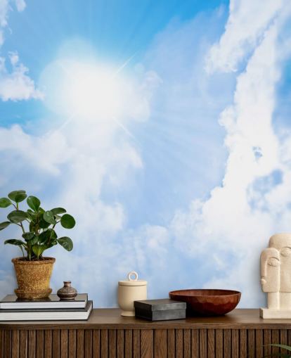 mural de papel pintado de cielo azul y blanco llamado Sunlight Through Clouds para dormitorios, salas de estar y oficinas en casa