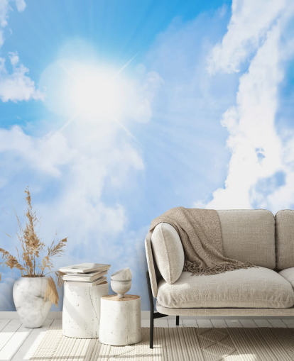 mural de papel pintado de cielo azul y blanco llamado Sunlight Through Clouds para dormitorios, salas de estar y oficinas en casa