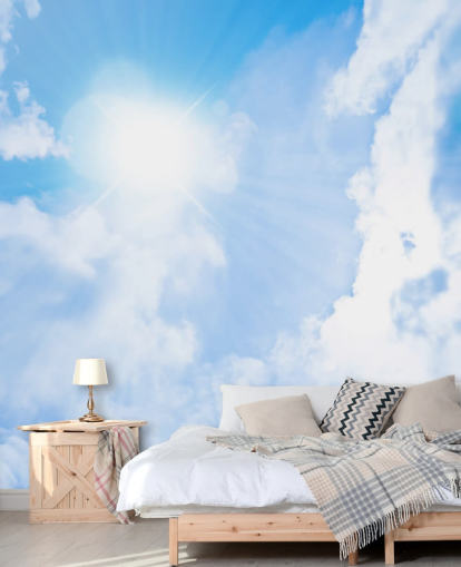 Tapetentapete mit blauem und weißem Himmel namens Sunlight Through Clouds für Schlafzimmer, Wohnzimmer und Heimbüros