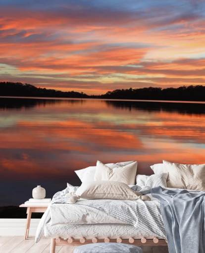 Decorazione murale con tramonto sul fiume rosa e blu