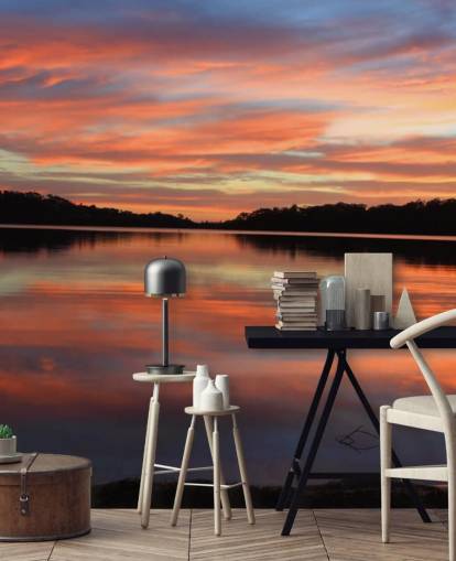 Decorazione murale con tramonto sul fiume rosa e blu