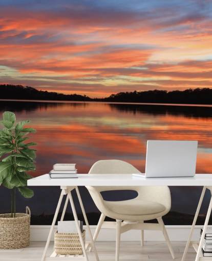 Mural de pared Atardecer rosa y azul sobre río