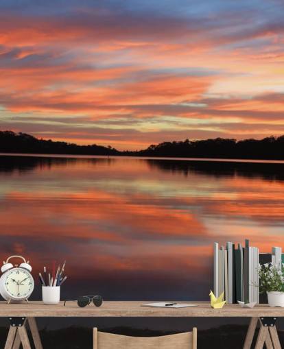 Pink and Blue Sunset Over River Wall Mural