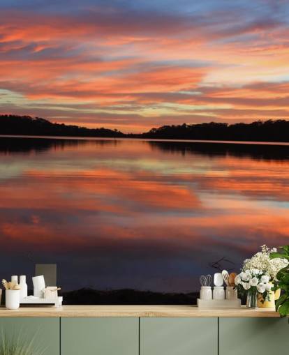 Pink and Blue Sunset Over River Wall Mural