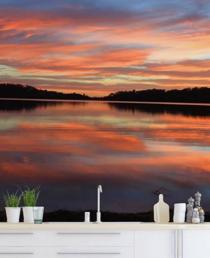 Lyserød og blå solnedgang Over River Vægmaleri