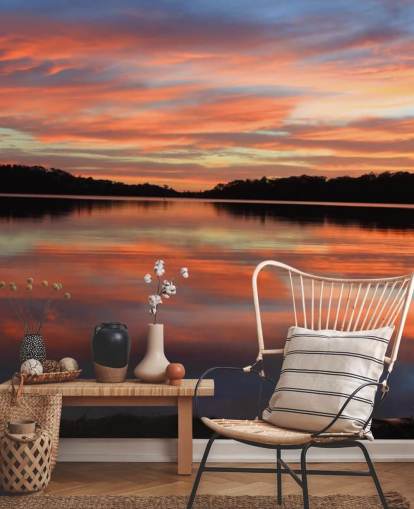 Pink and Blue Sunset Over River Wall Mural