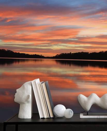 Pink and Blue Sunset Over River Wall Mural