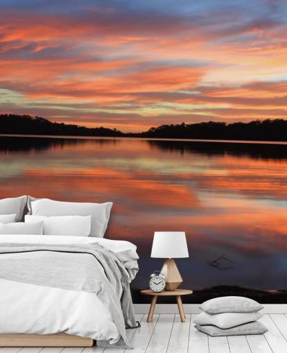 Pink and Blue Sunset Over River Wall Mural Pink and Blue Sunset Over River Wall Mural