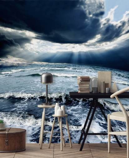 Stormy Blue Ocean Sky and Waves behang