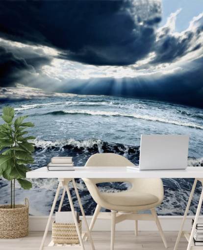 Stormy Blue Ocean Sky and Waves Wallpaper