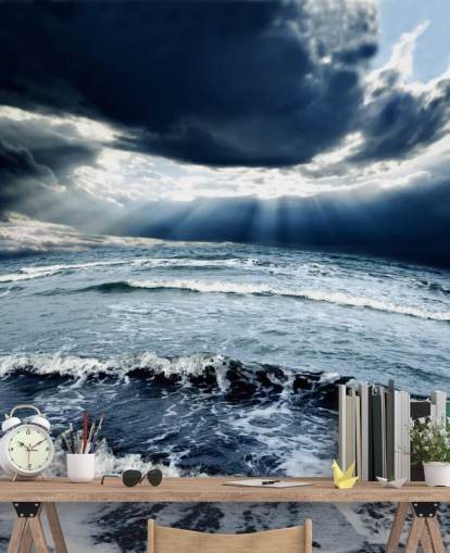 Stormiga blå Ocean Sky och vågor Bakgrund