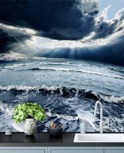 Fond d'écran Ciel et Vagues Bleu Orageux