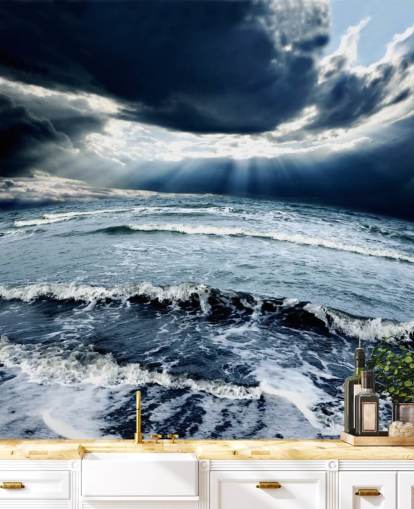 Stormfull Blå Ocean Himmel og bølger Bakgrunn