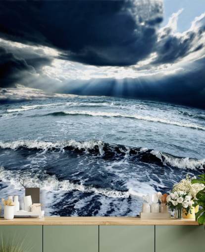 Stormy Blue Ocean Sky and Waves Wallpaper