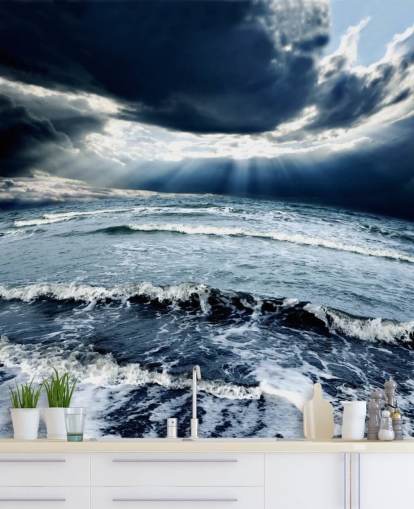 Stormy Blue Ocean Sky and Waves Wallpaper