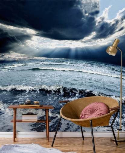 Stormiga blå Ocean Sky och vågor Bakgrund