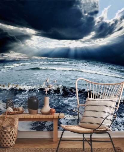 Fondo de pantalla de cielo y olas del océano azul tormentoso