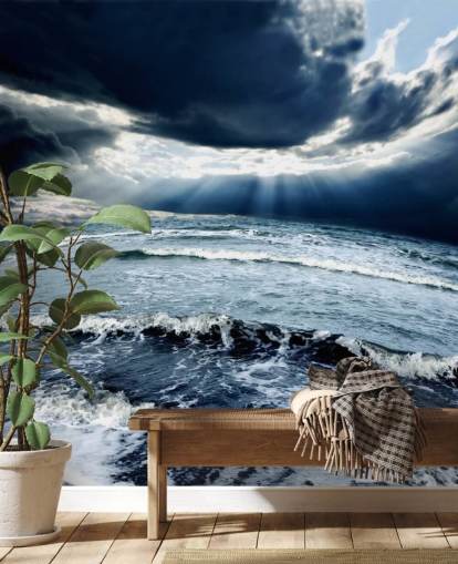 Stormy Blue Ocean Sky and Waves behang