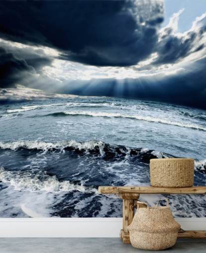 Carta da Parati Stormy Blue Ocean Cielo e Onde