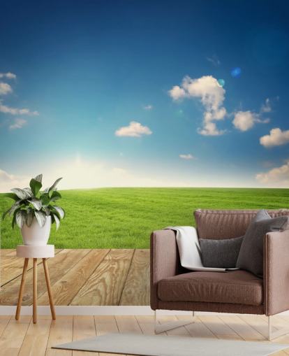 Decorazione murale con cielo blu e giardino verde