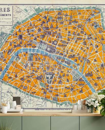 Orangefarbene Karte von Paris Hintergrundbild