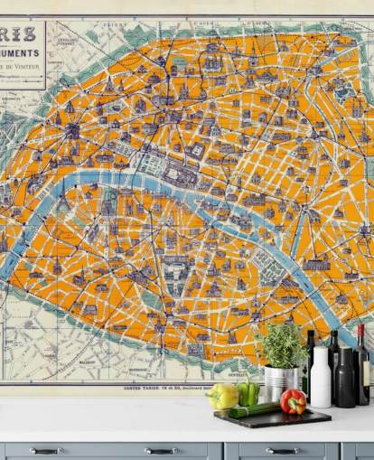 Papel de Parede Laranja Mapa de Paris Papel de Parede Laranja Mapa de Paris
