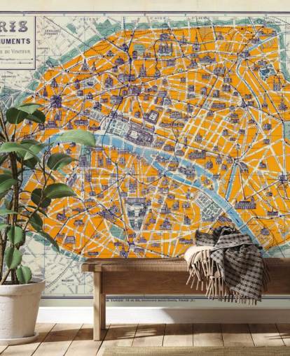 Papel de Parede Laranja Mapa de Paris