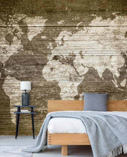 Mapa pintado em painéis de madeira, papel de parede