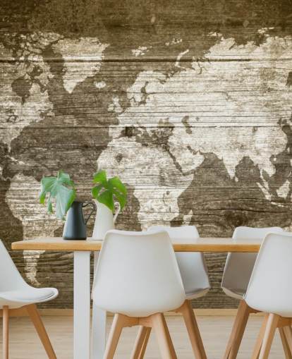 Map Painted onto Wood Panels Wallpaper